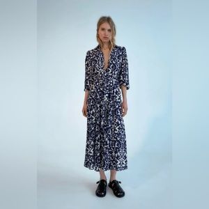 Zara Blue Patterned Dress with Pockets - XS